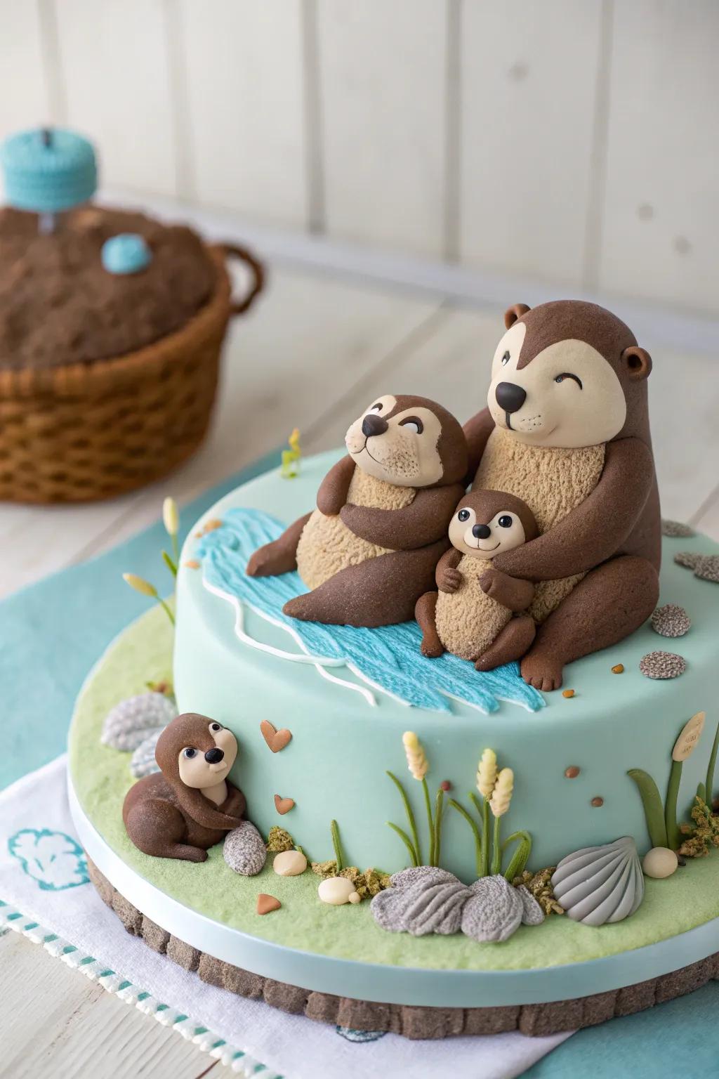 Celebrate family with an otter family-themed cake.