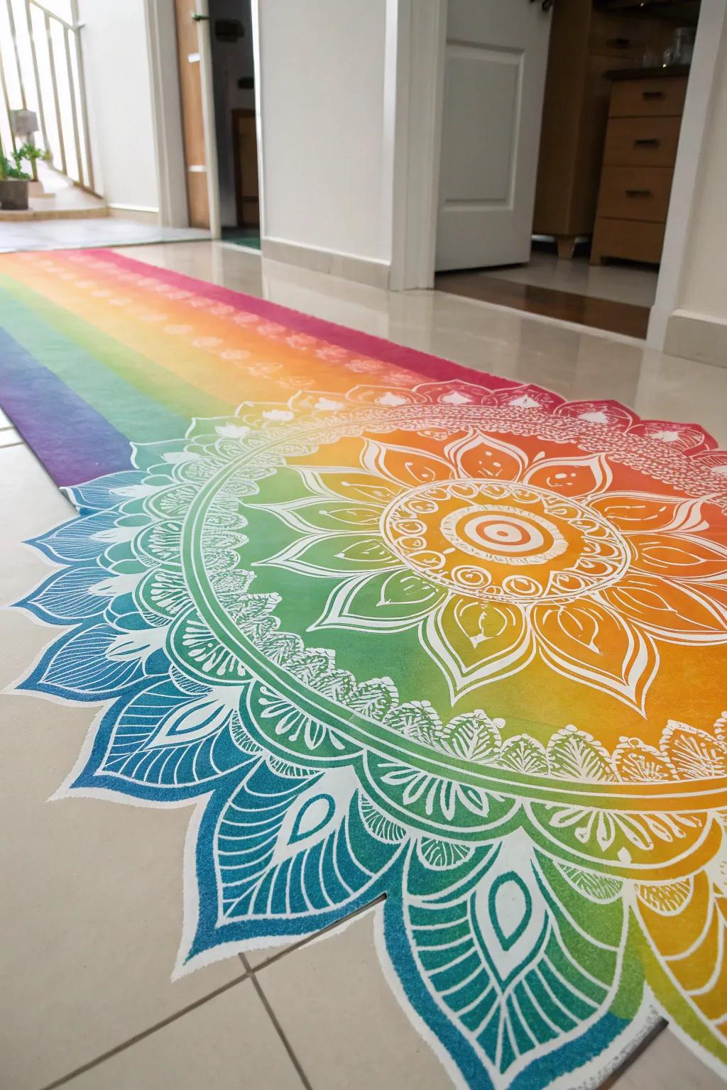 The ombré effect brings a stunning gradient and depth to this rangoli.