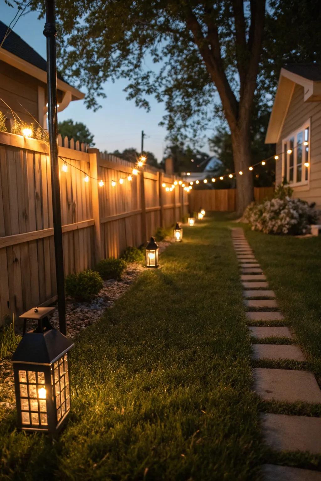 Lighting brings your side yard to life after sunset.