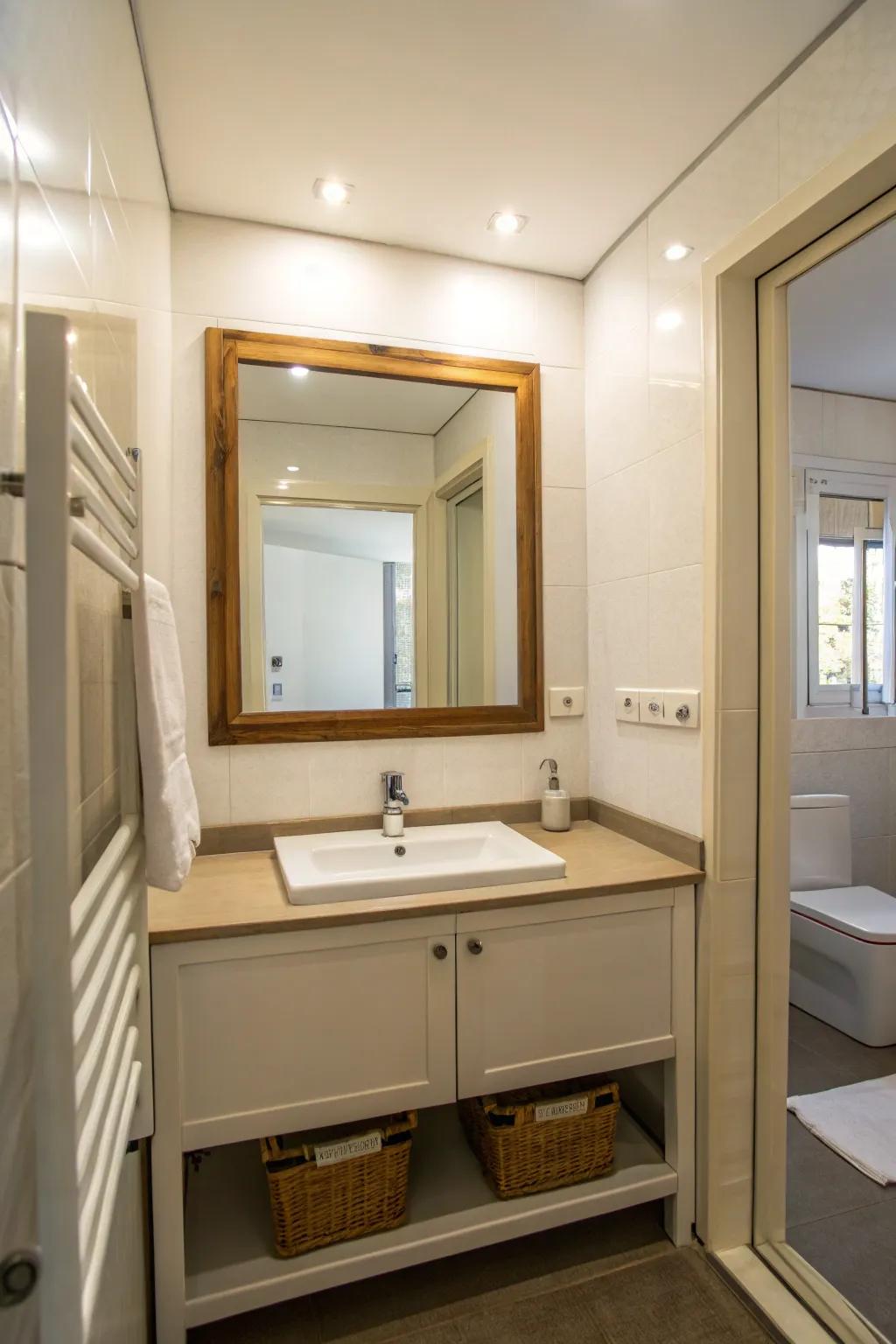 Large mirrors create the illusion of a more expansive bathroom.