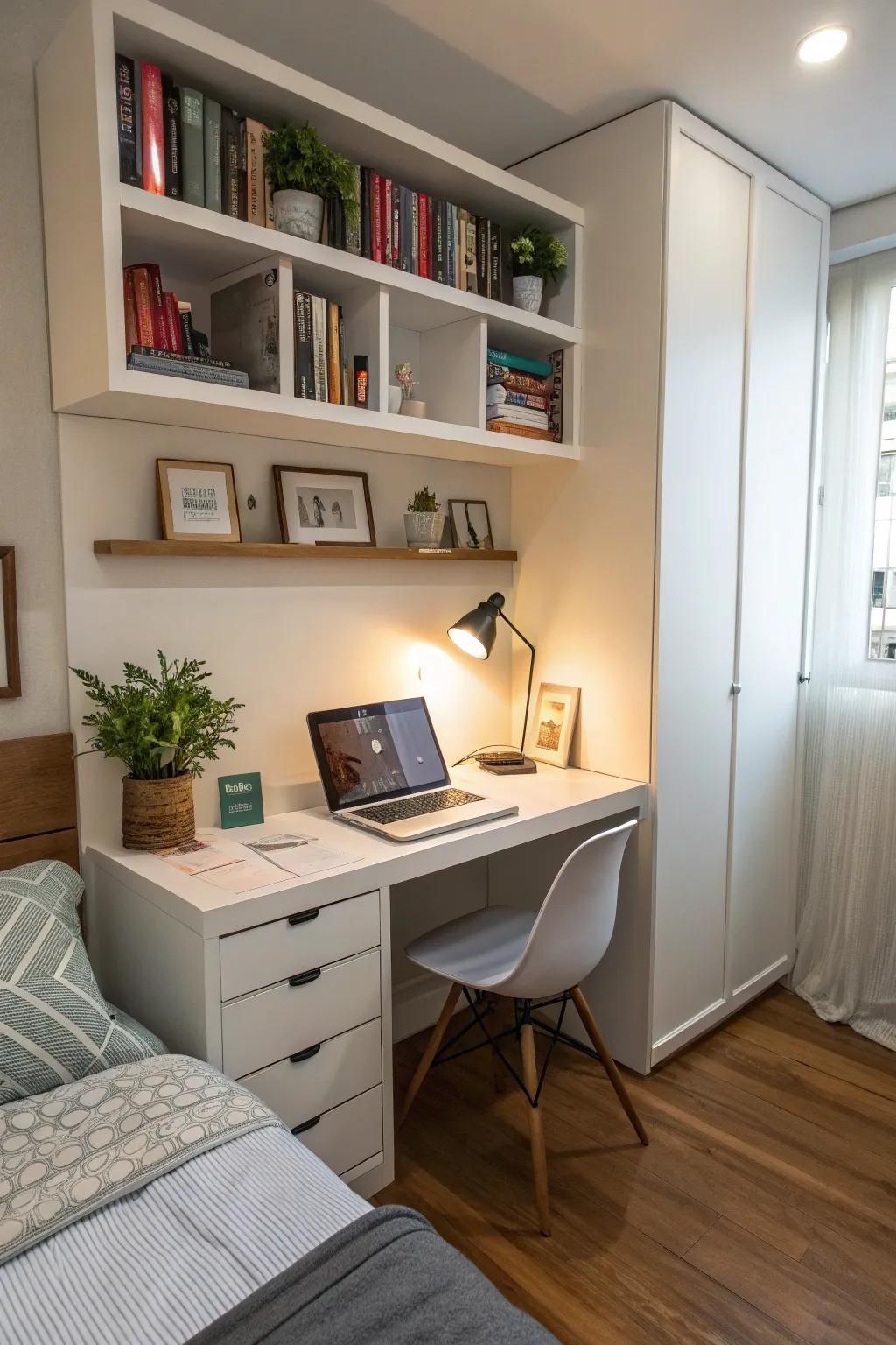 Built-in desks maximize space and utility.