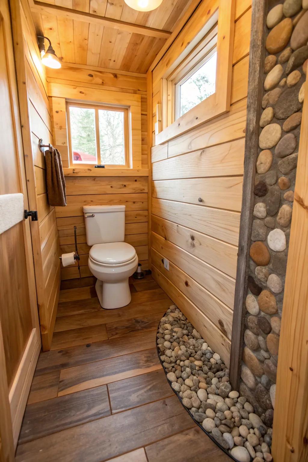 Natural touches establishing a welcoming, cozy bathroom environment