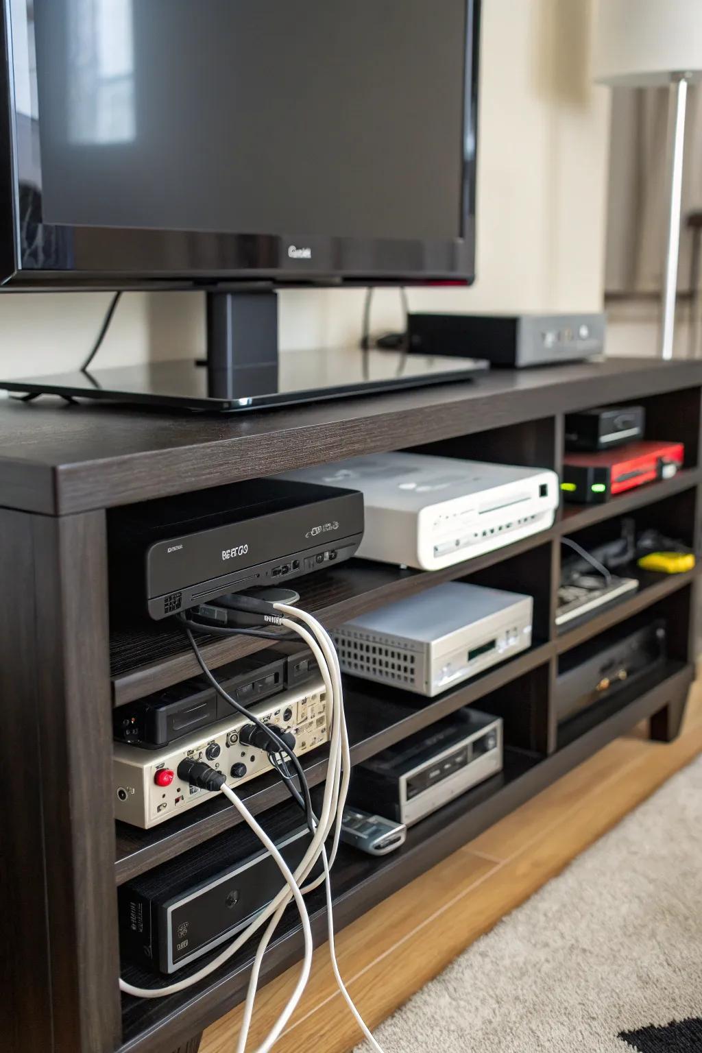 Functionality combines with style in a well-planned TV stand layout.
