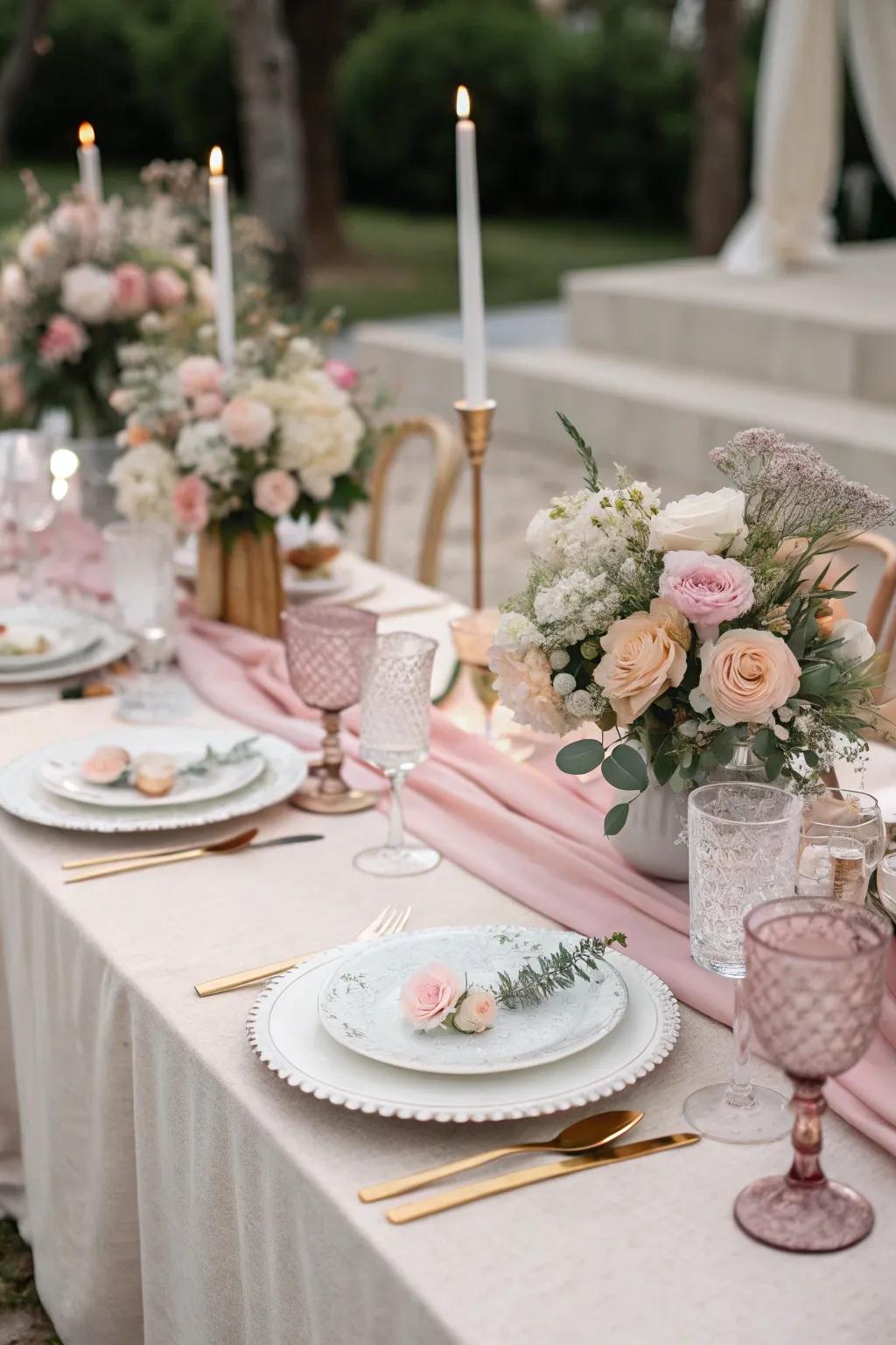 Consistent color themes create a harmonious tablescape.