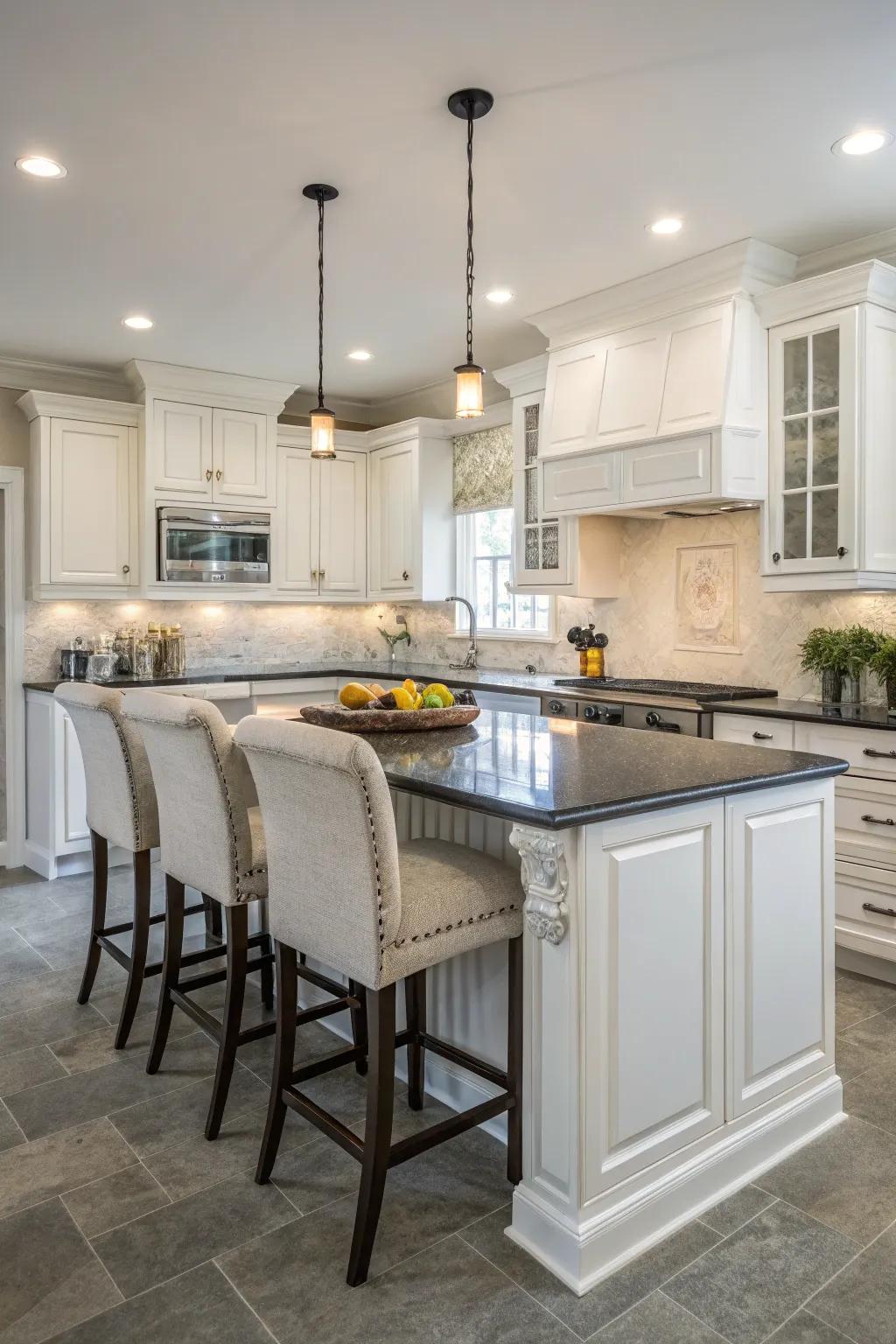 A functional layout with an island enhances kitchen usability.