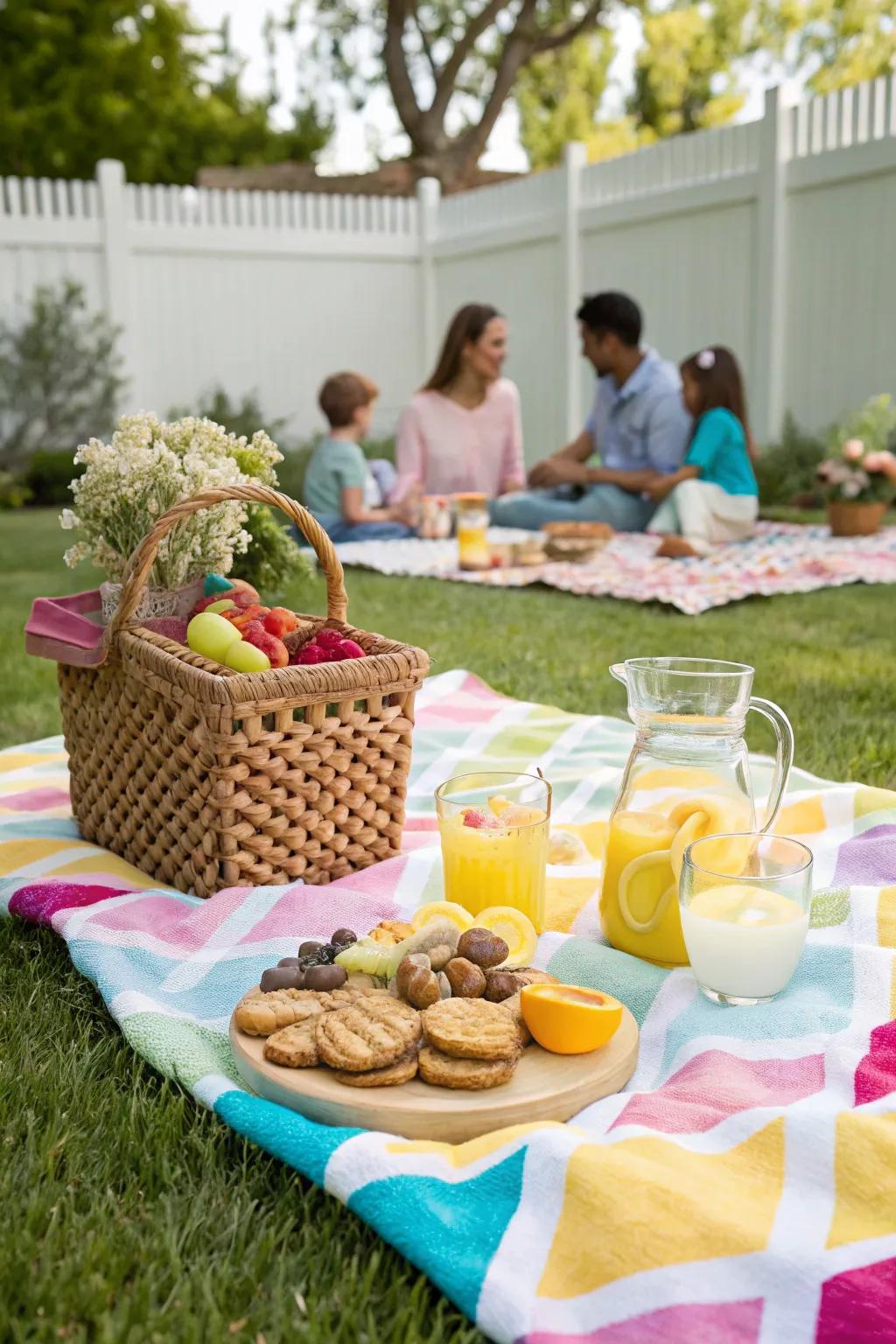 Relax and unwind with a charming backyard picnic.