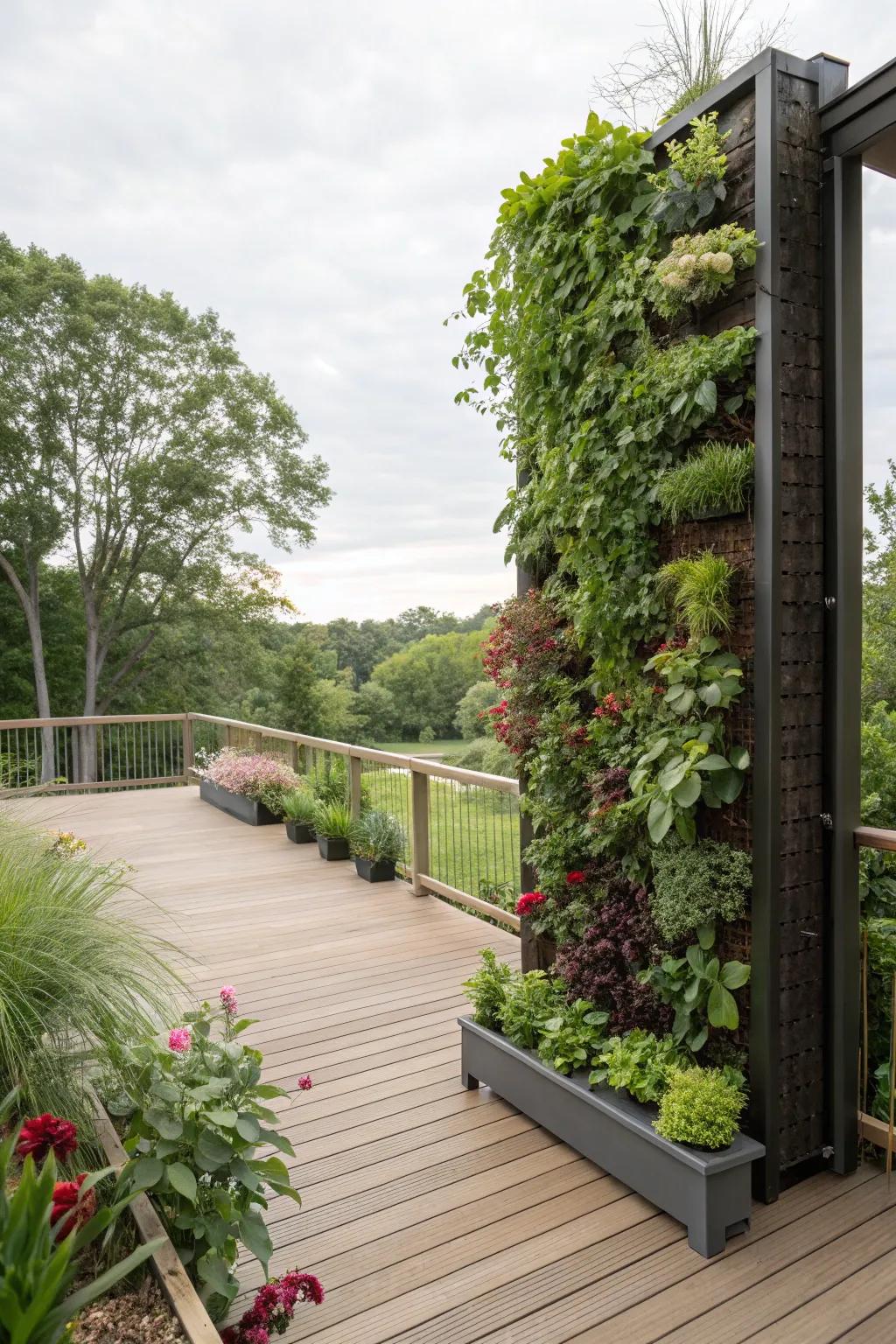 A vertical garden adding lushness to the deck.