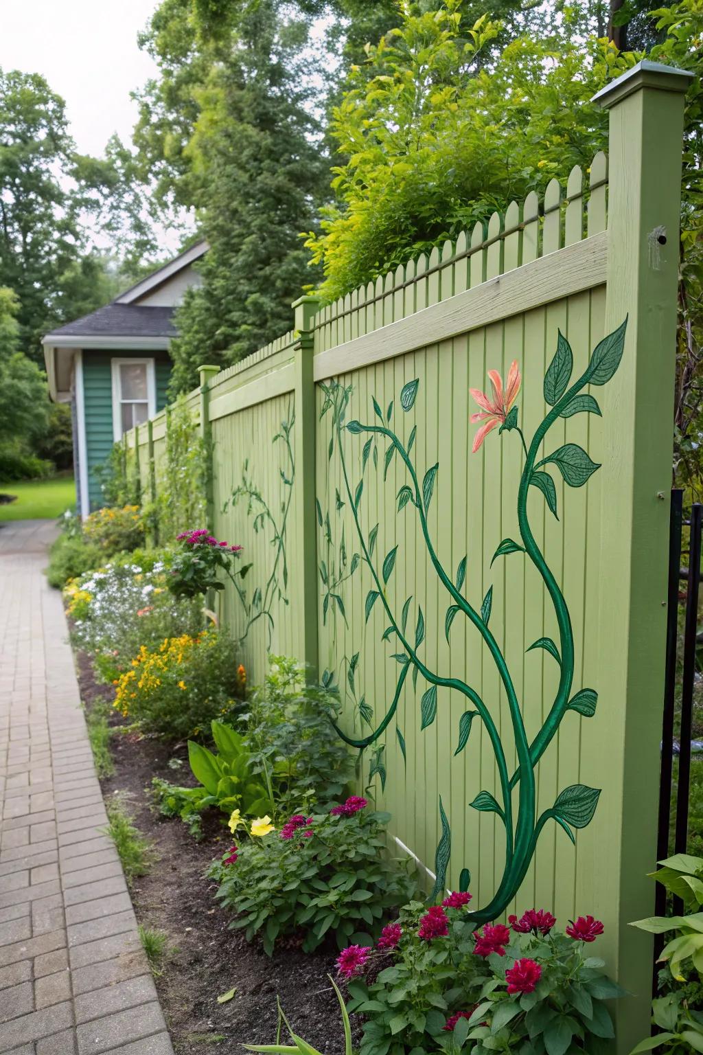 Painted stems evoke a sense of movement and life on your fence.