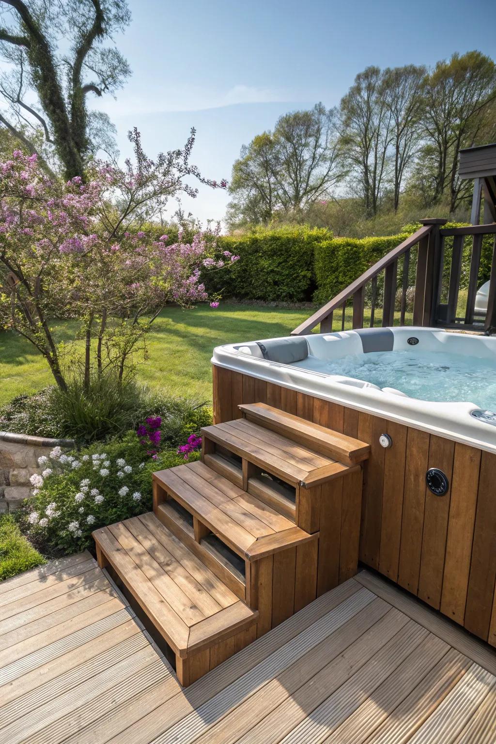 Steps not only enhance access but also add a design element to your hot tub.