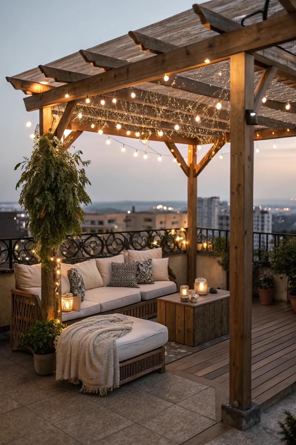 Wooden pergolas add charm and character to your balcony.