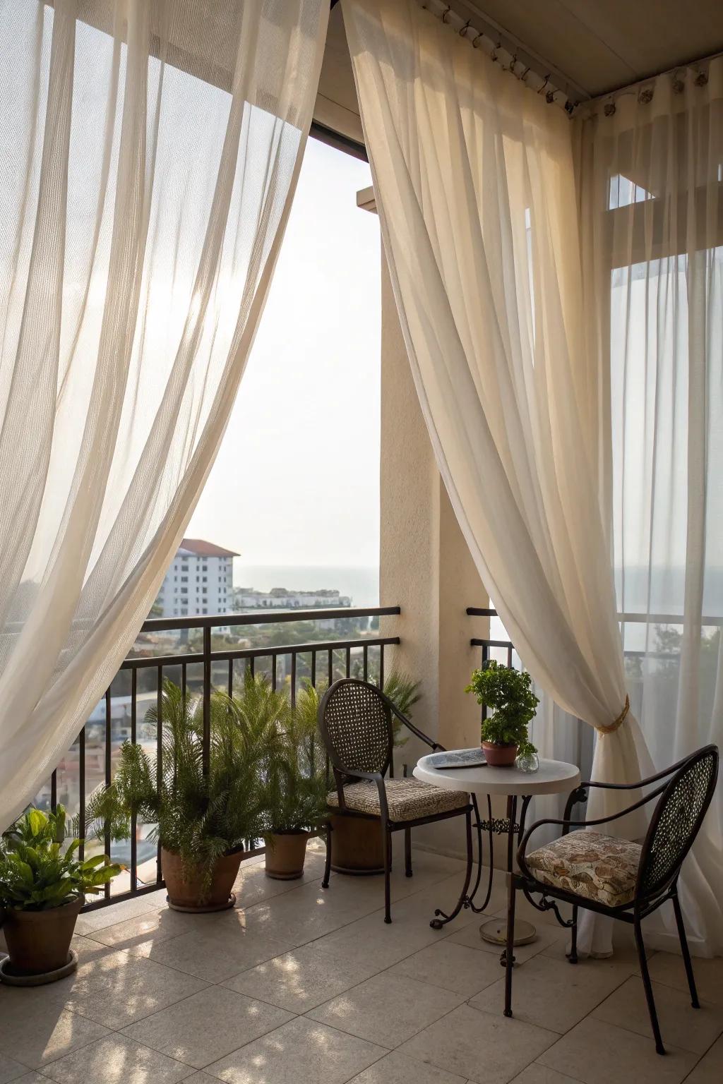 Sheer curtains offer privacy and elegance to your balcony.