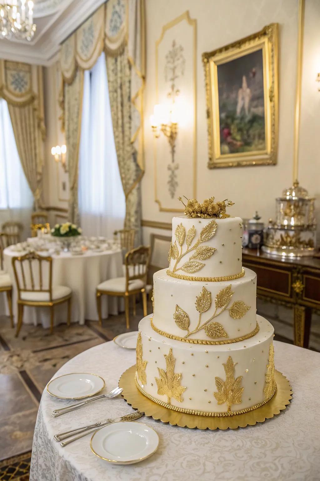 A luxurious cake with gold accents for a touch of elegance.