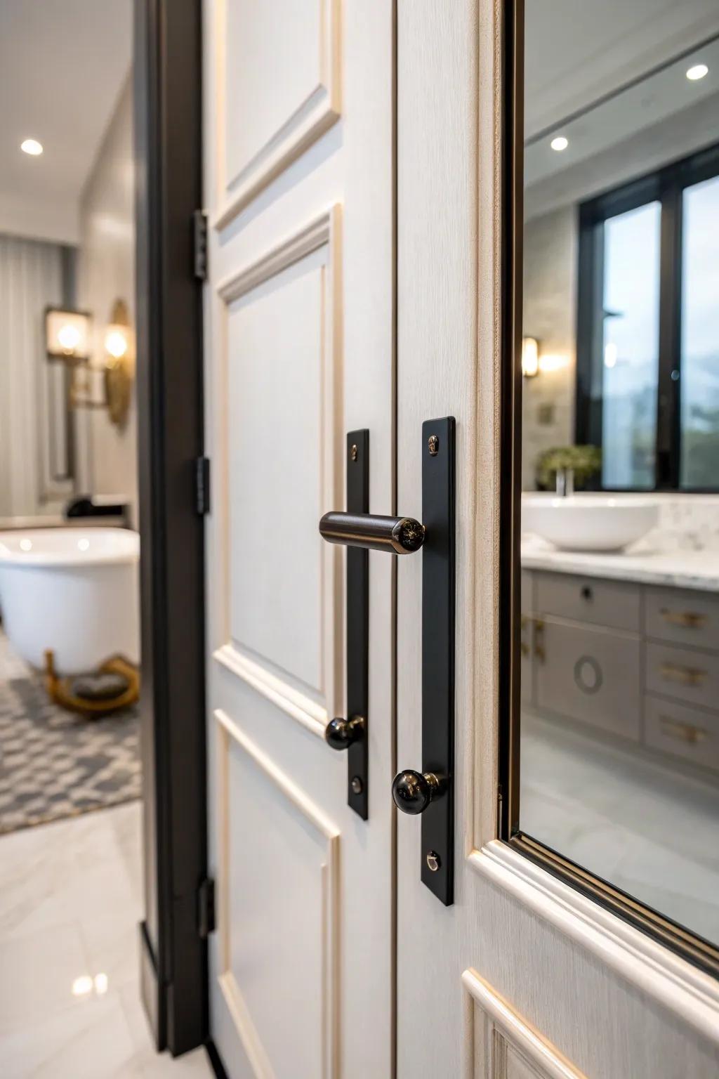 Contrasting hardware adds a modern touch to any door.