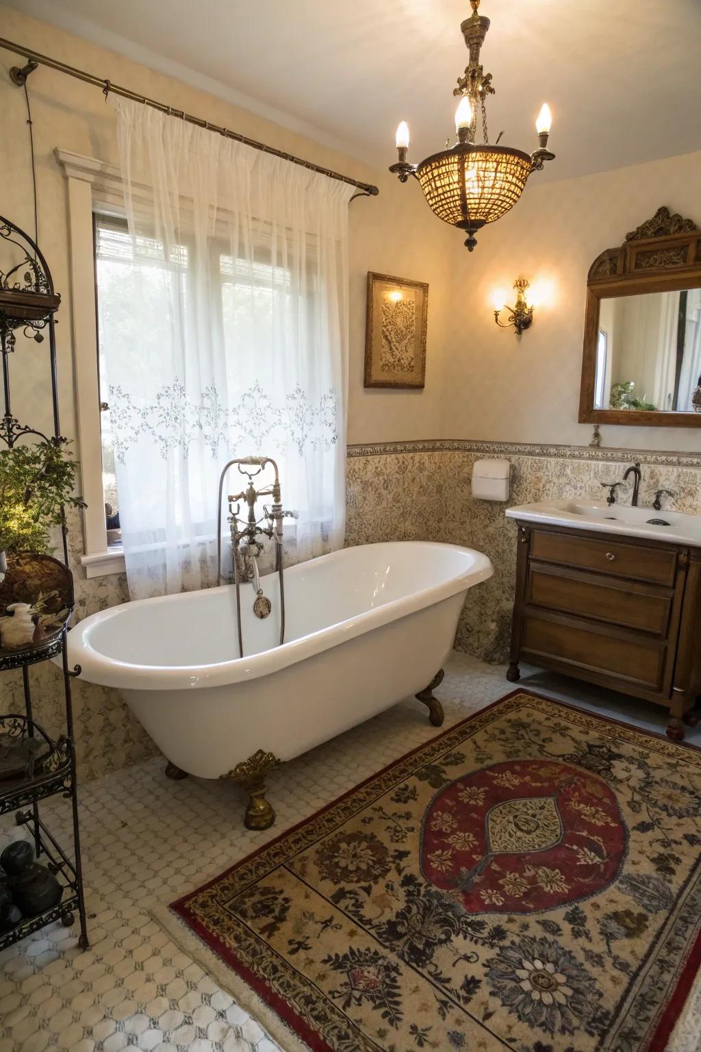 A vintage-inspired bathroom with a charming clawfoot tub.