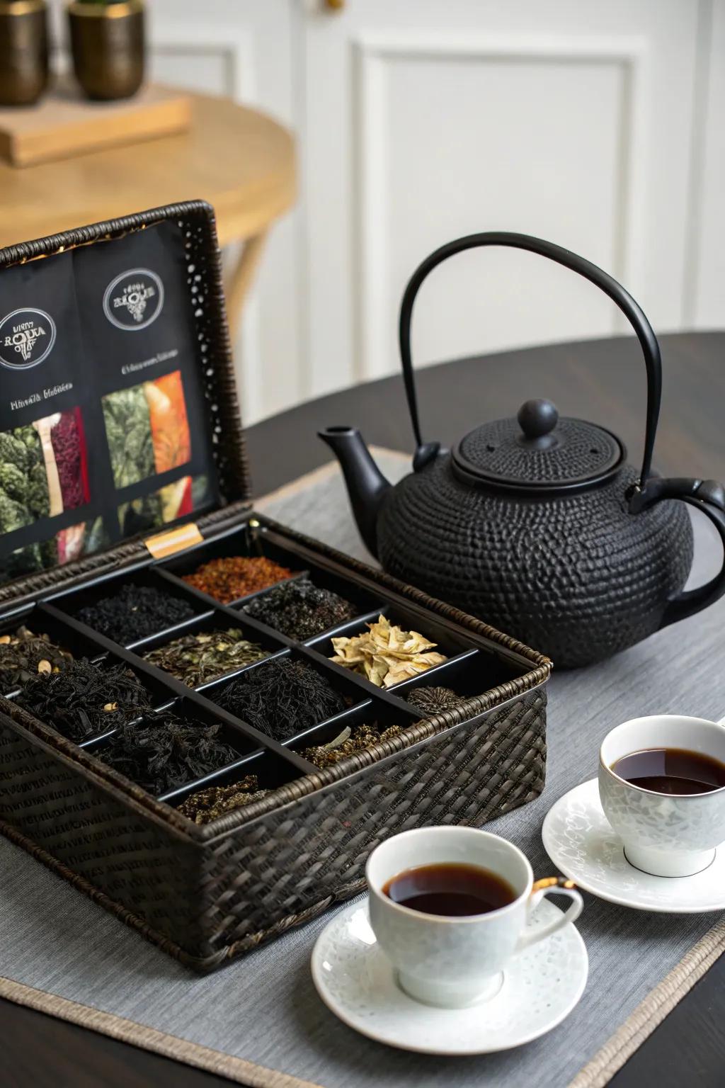 A black tea-themed basket for a stylish tea time.