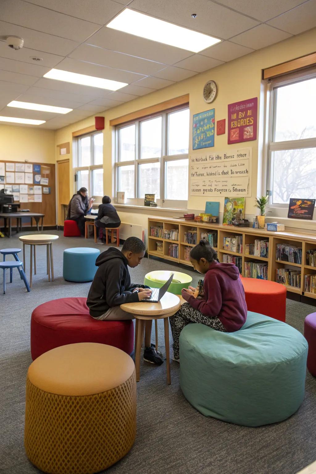 Adaptable seating accommodates diverse learning styles.