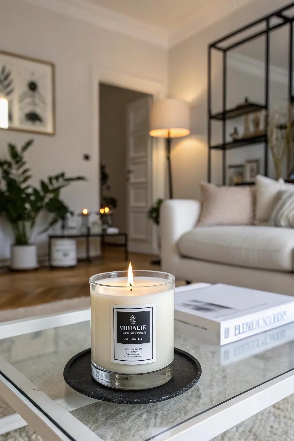 Monochrome candle labels for a sleek, modern vibe.