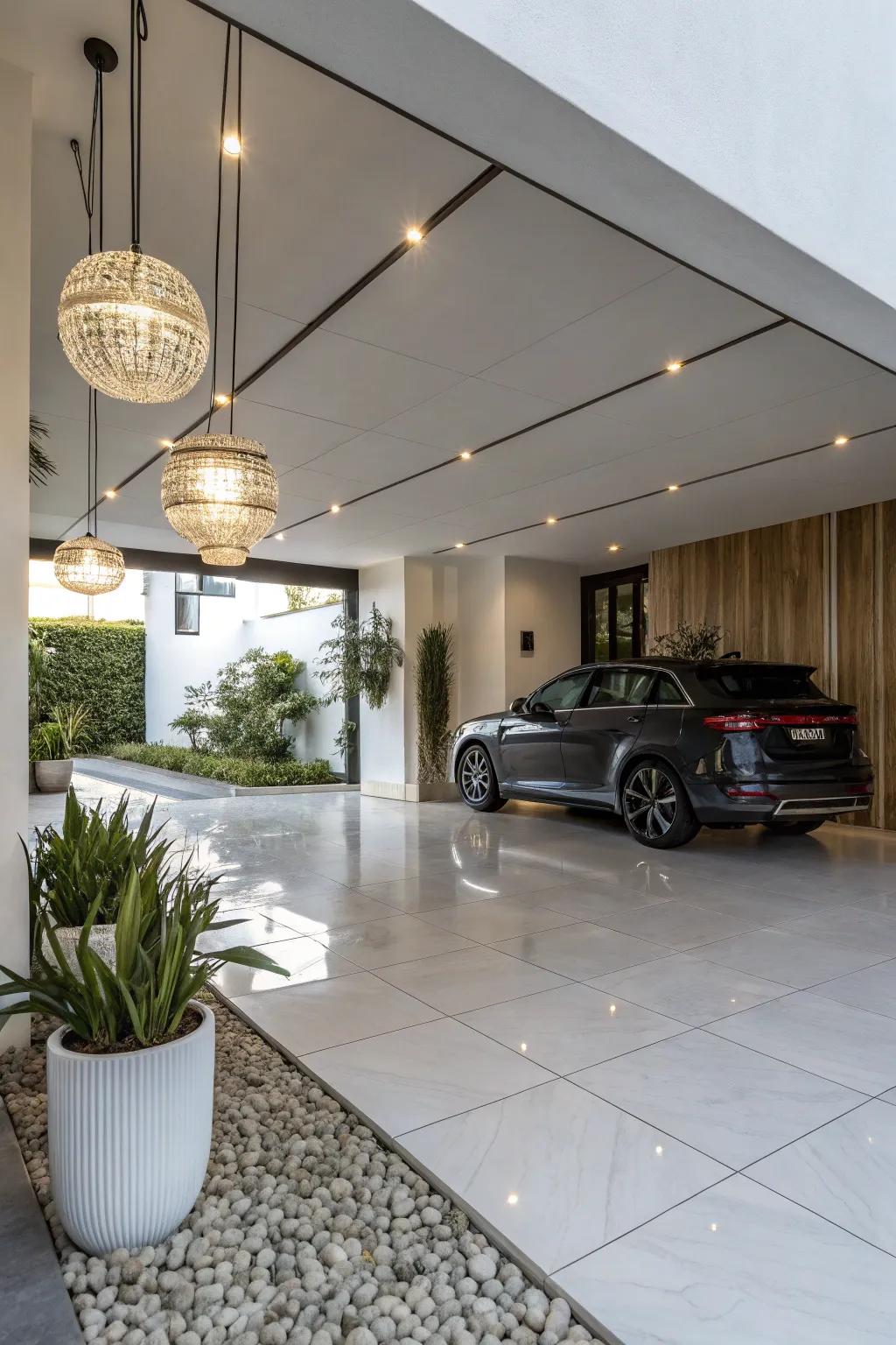 Porcelain tiles introduce a touch of luxury to your carport.