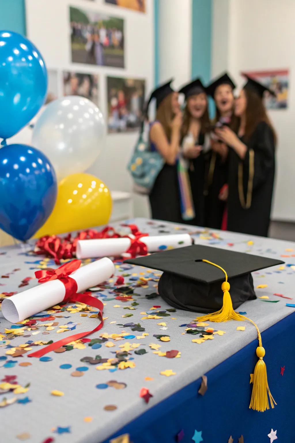 Colorful confetti adds a festive touch to the celebration.