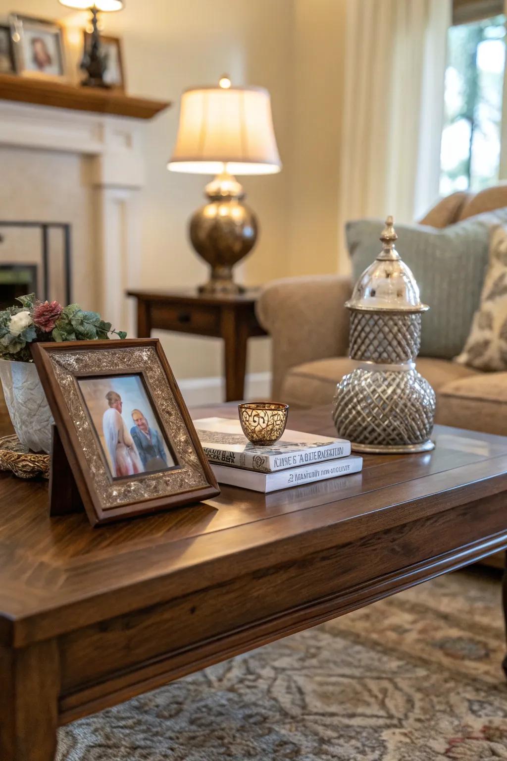 Artistic touches add a personal and artistic flair to your coffee table.