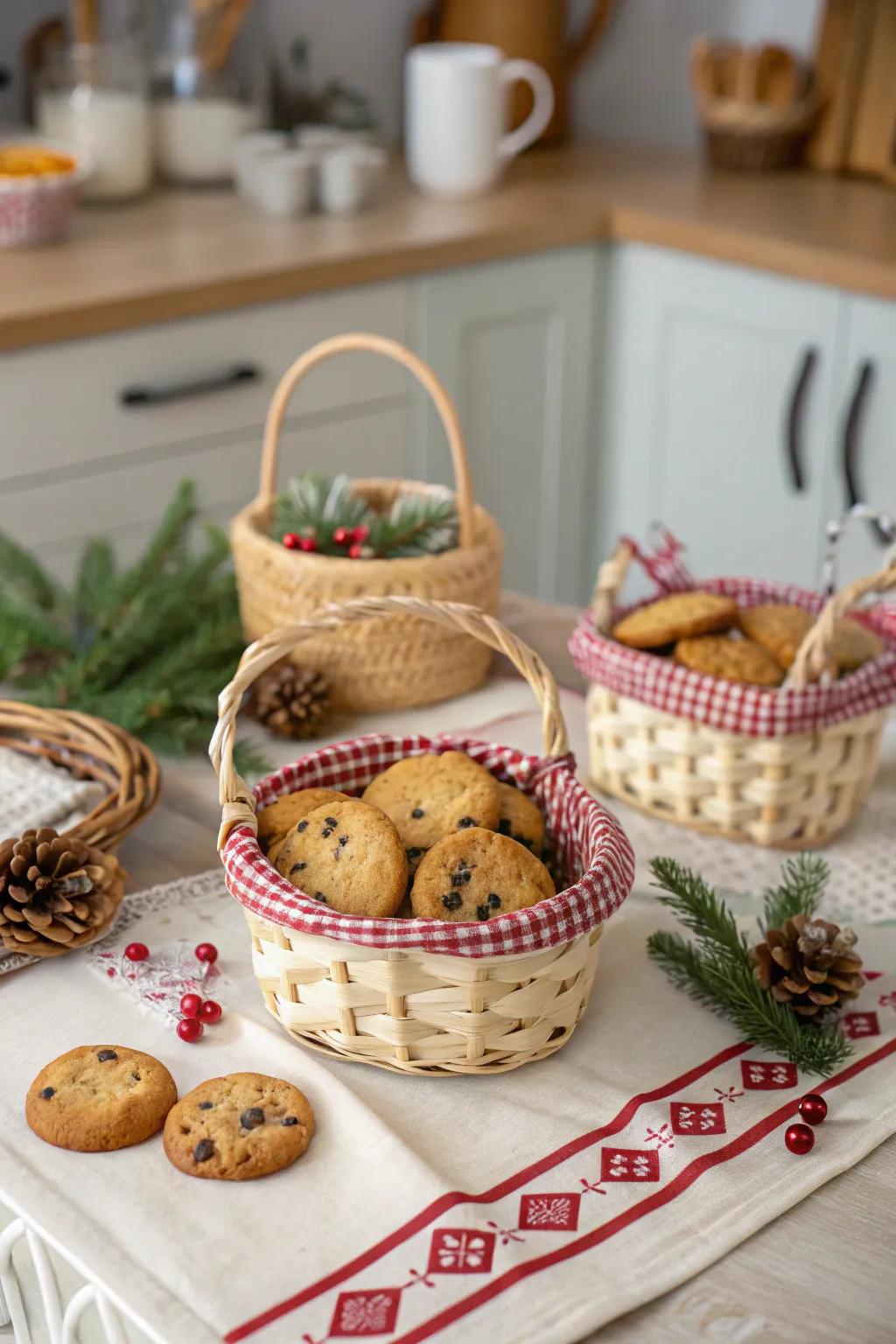 Mini baskets offer a charming, homey packaging option.