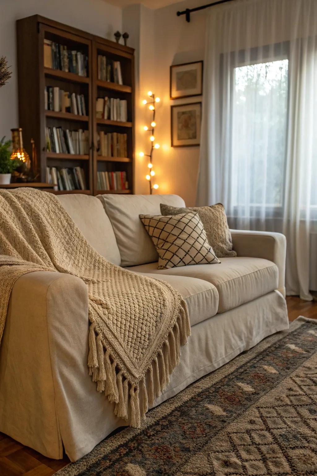 Layering textures augments the visual allure of your couch.