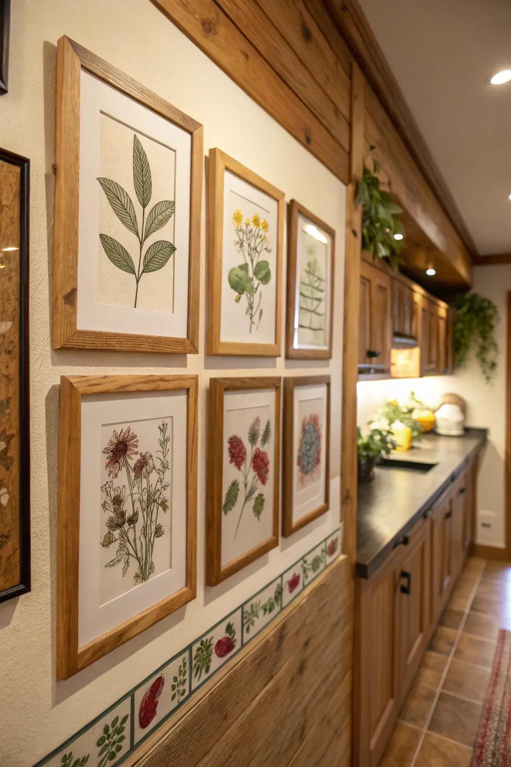 Natural elements bring a warm, rustic feel to picture displays.