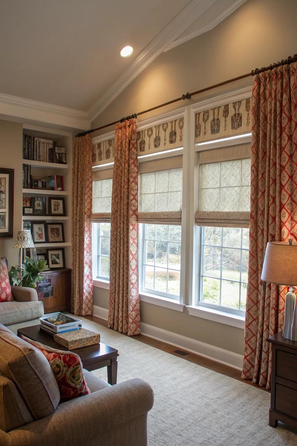 Practical and beautiful drapes enhance living areas with multiple windows.