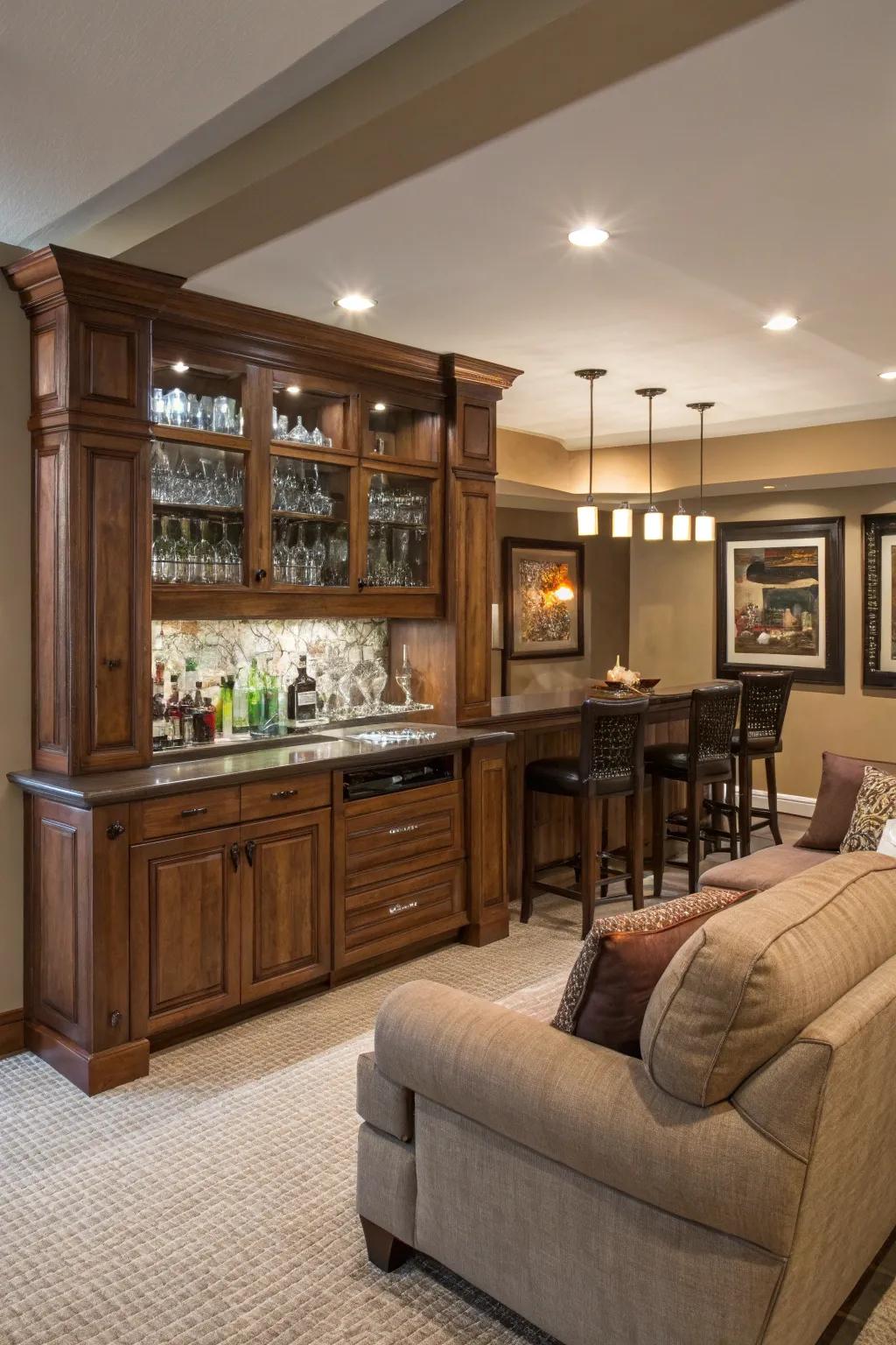 A home bar seamlessly integrated into the room's decor.