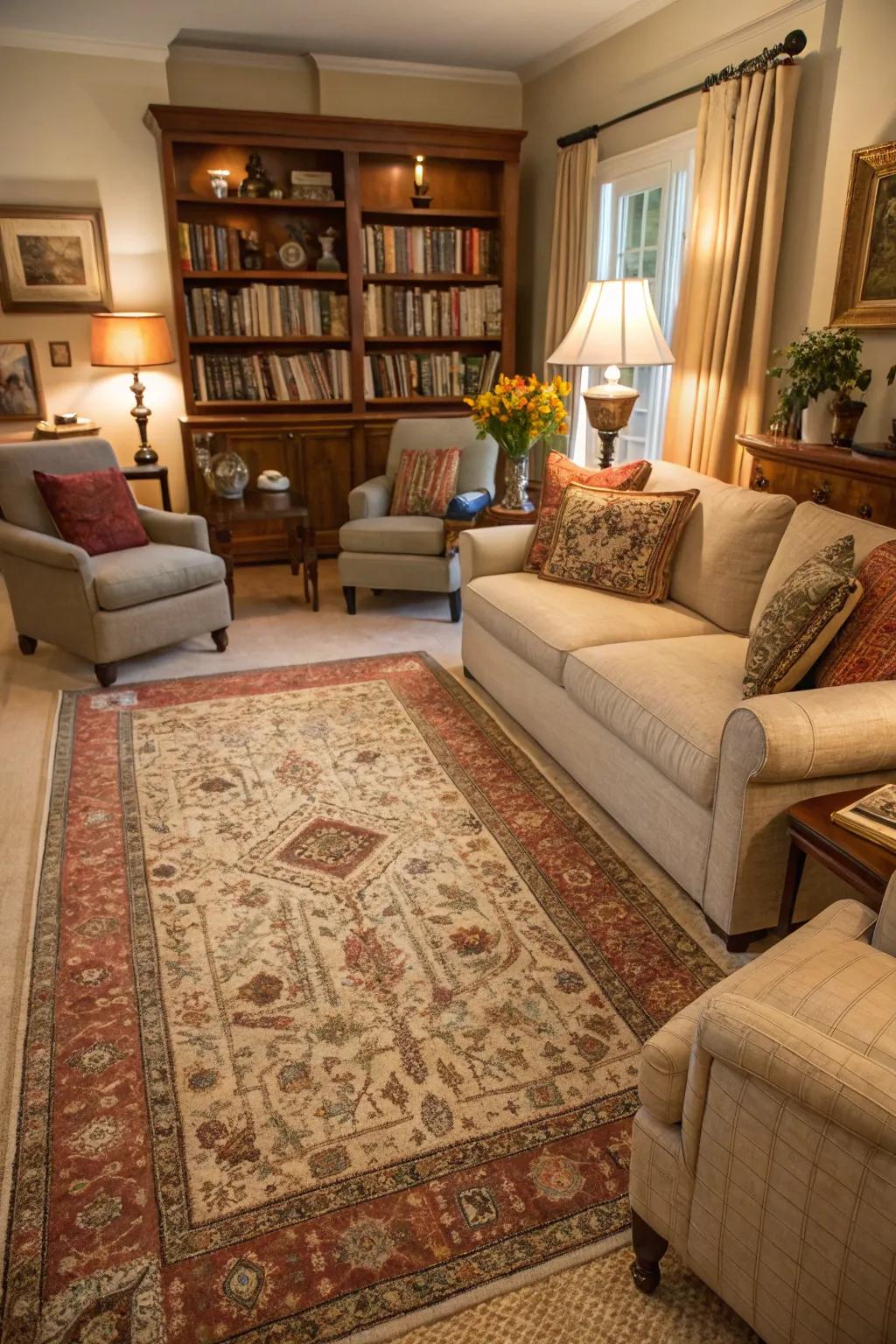 Antique rugs bring warmth and a splash of color to rooms.