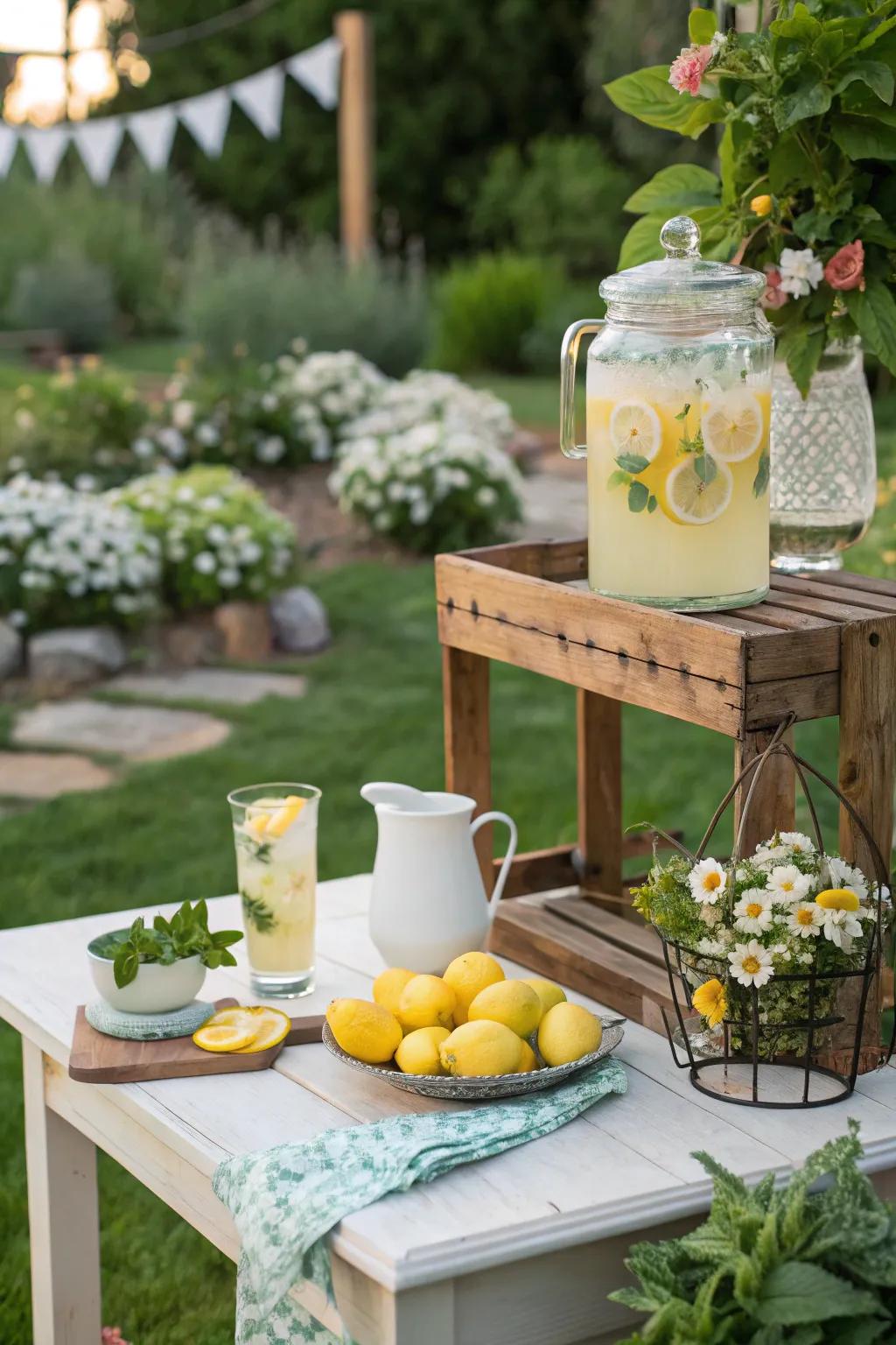 A refreshing lemonade station for a casual outdoor event.