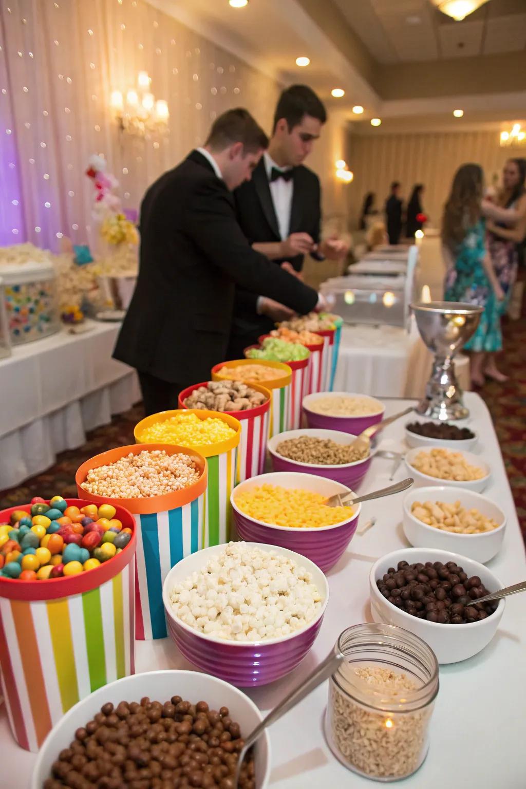 An interactive mix-in station, providing guests an opportunity to personalize their popcorn with various treats.