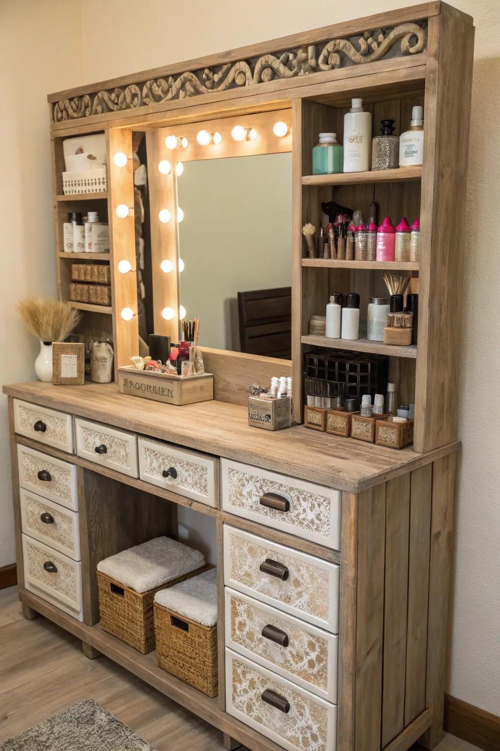 Handy stowage maintains your vanity orderly and useful.