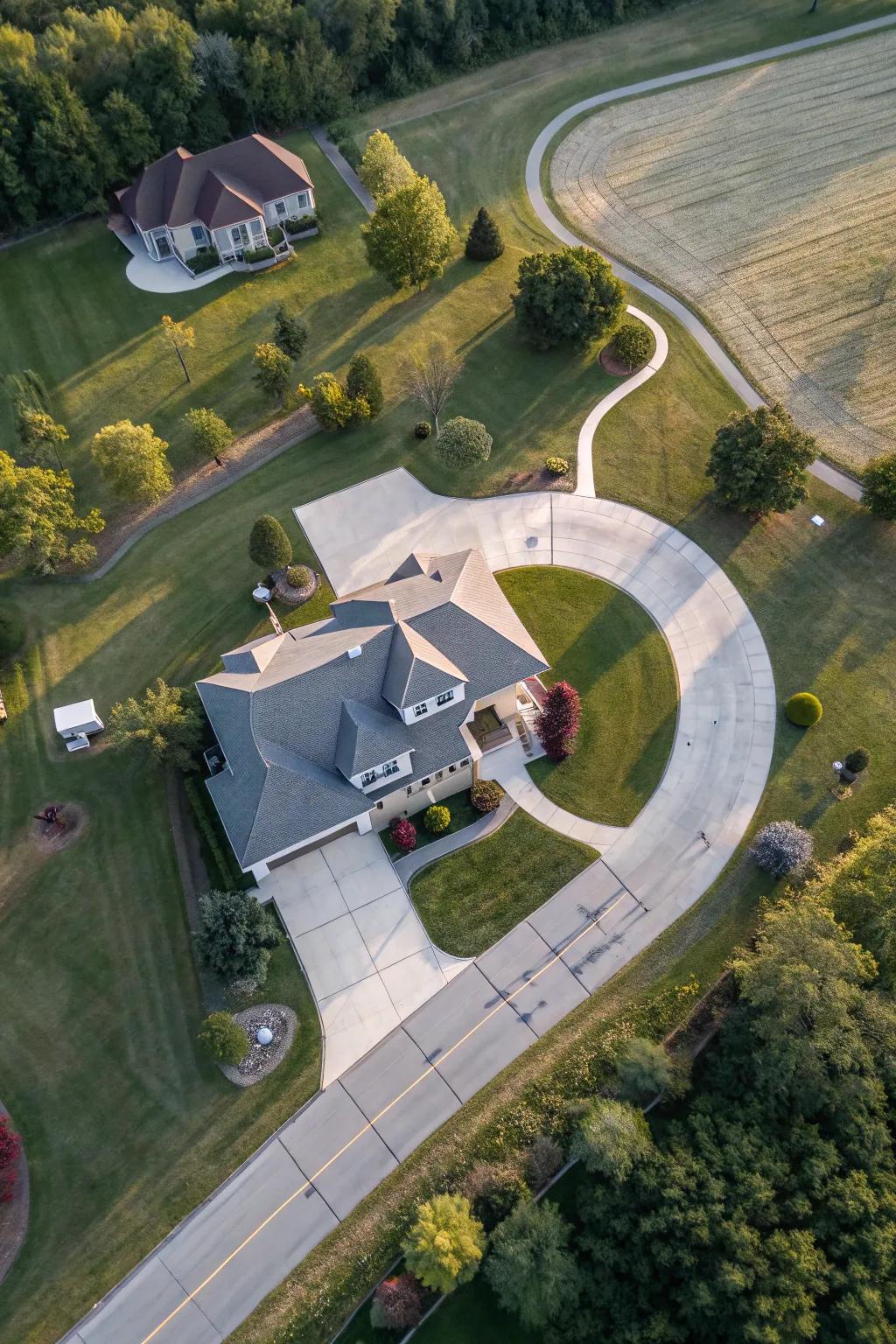 An overhead view captures the arrangement of a rear lot access property, directing to the home.