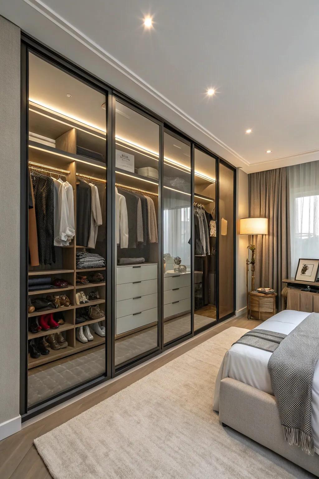 Glass panels add sophistication and openness to your closet.