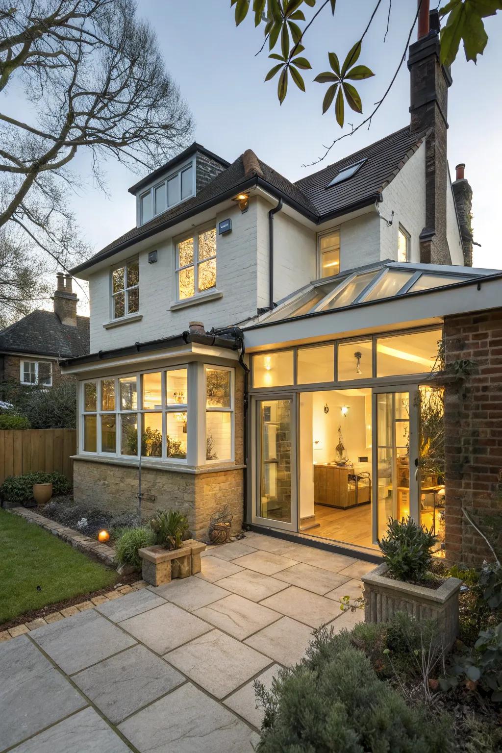 A lightwell in the front extension brightens this hospitable entryway.