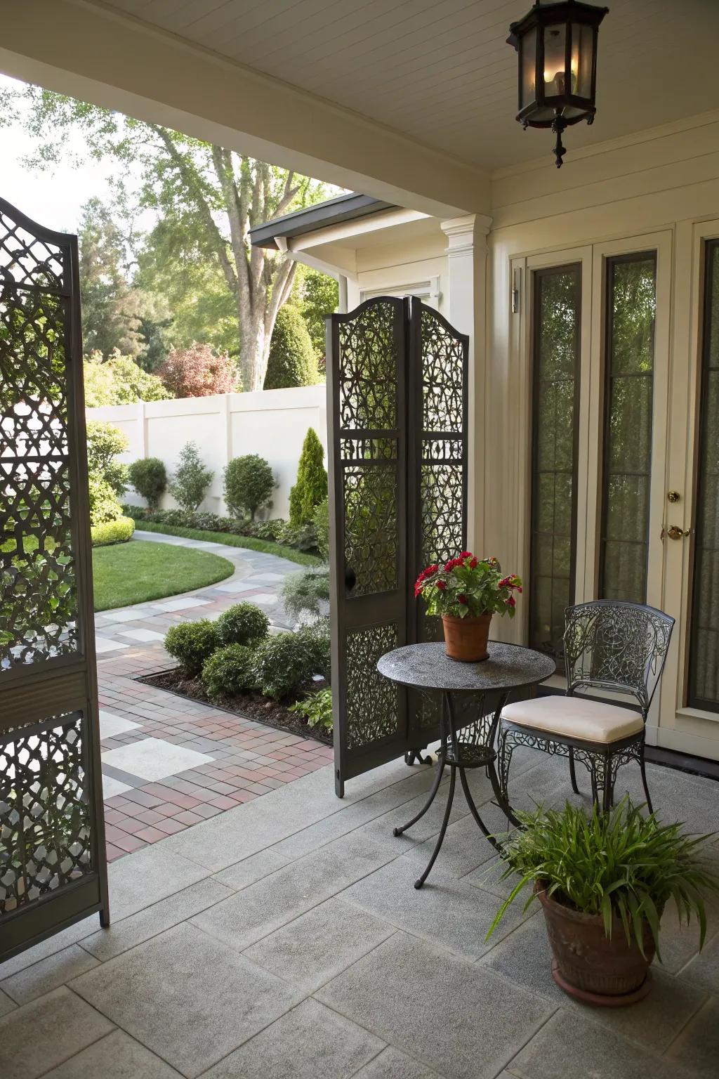 Create a private retreat with decorative screens on your patio.