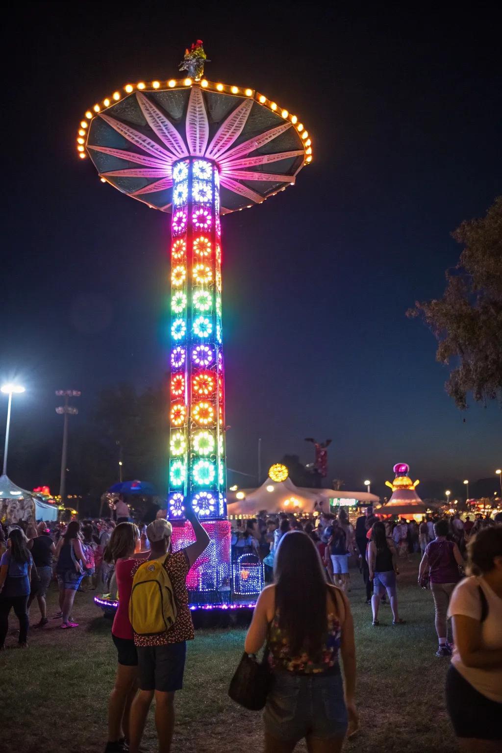 LED-lit totems brighten up the night and guide festival friends.