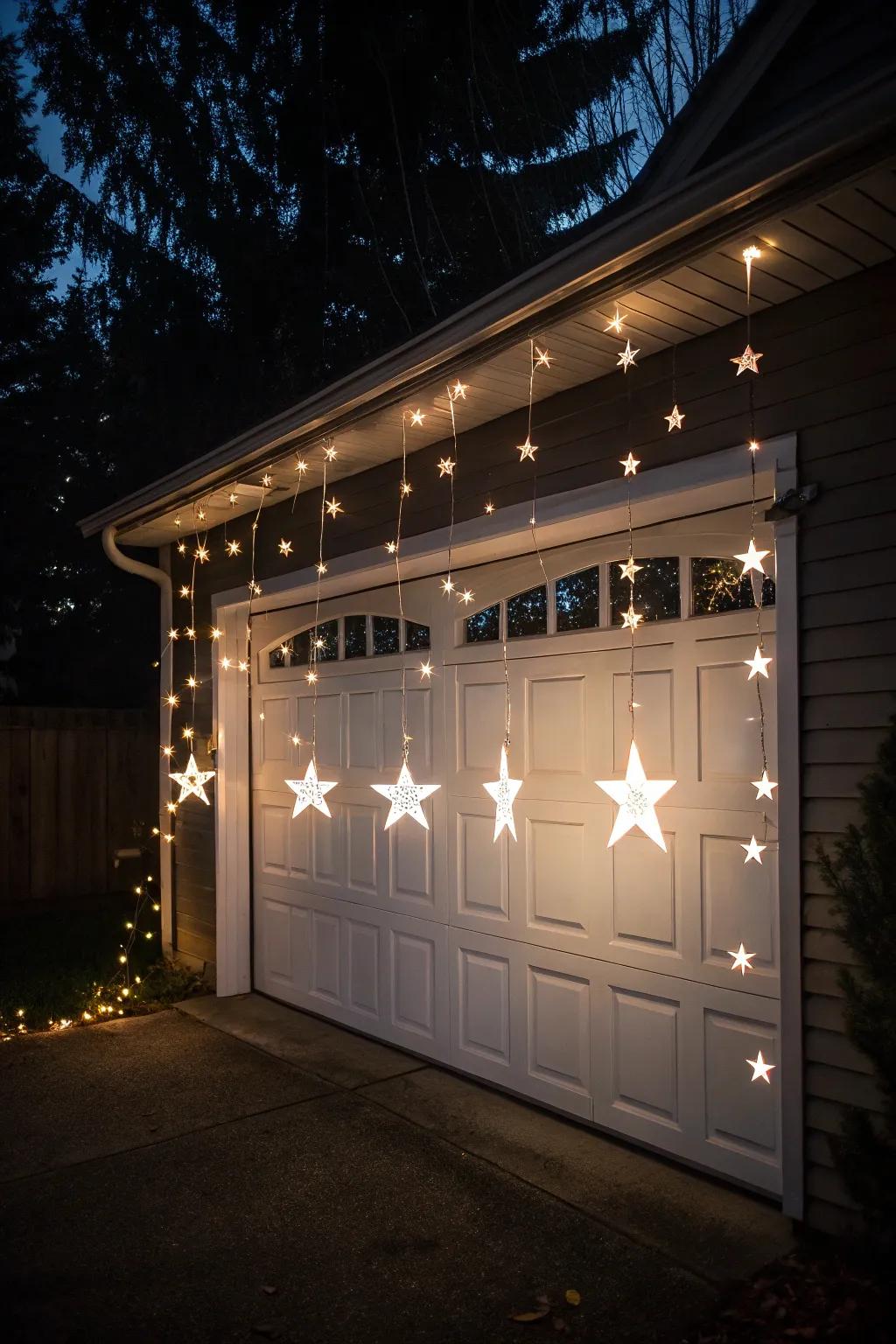 Garage door adorned with glowing stars for a celestial look.