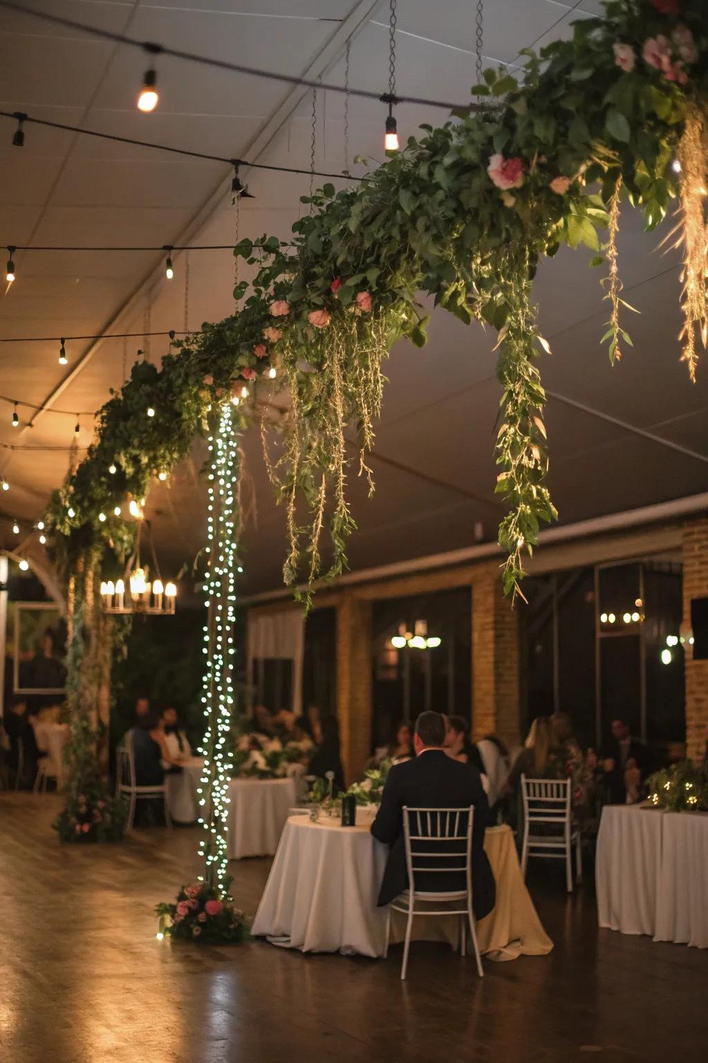 Suspended greenery bringing a touch of nature indoors.