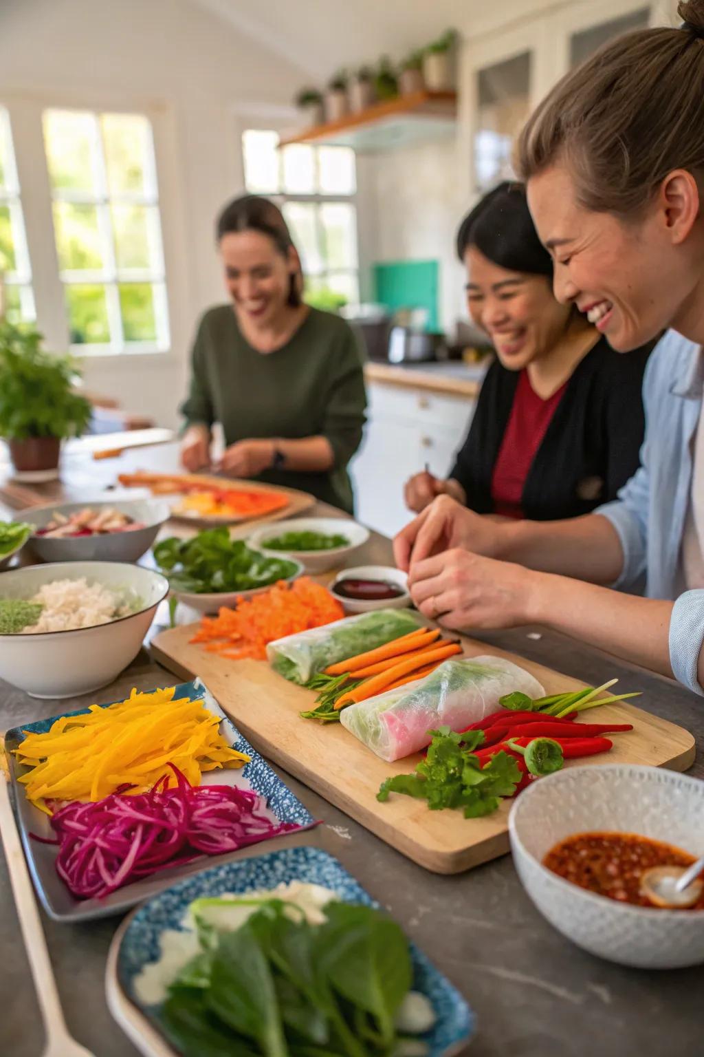 Fresh and fun: engage in rolling your own spring rolls.