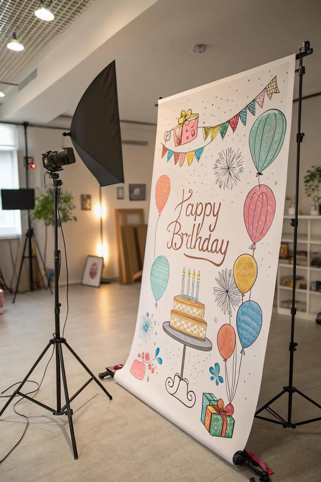 Artistic illustrations add a whimsical touch to birthday posters.