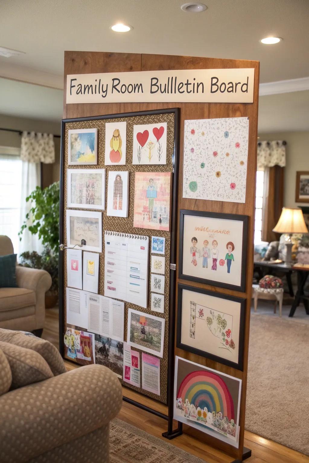 A family room kindness board showcasing contributions and messages from family members.