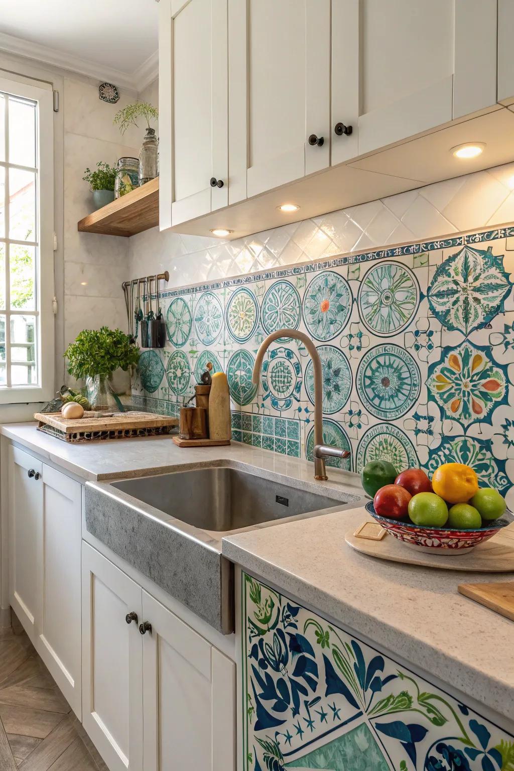 Mosaic tiles add a touch of luxury to key areas in the kitchen.