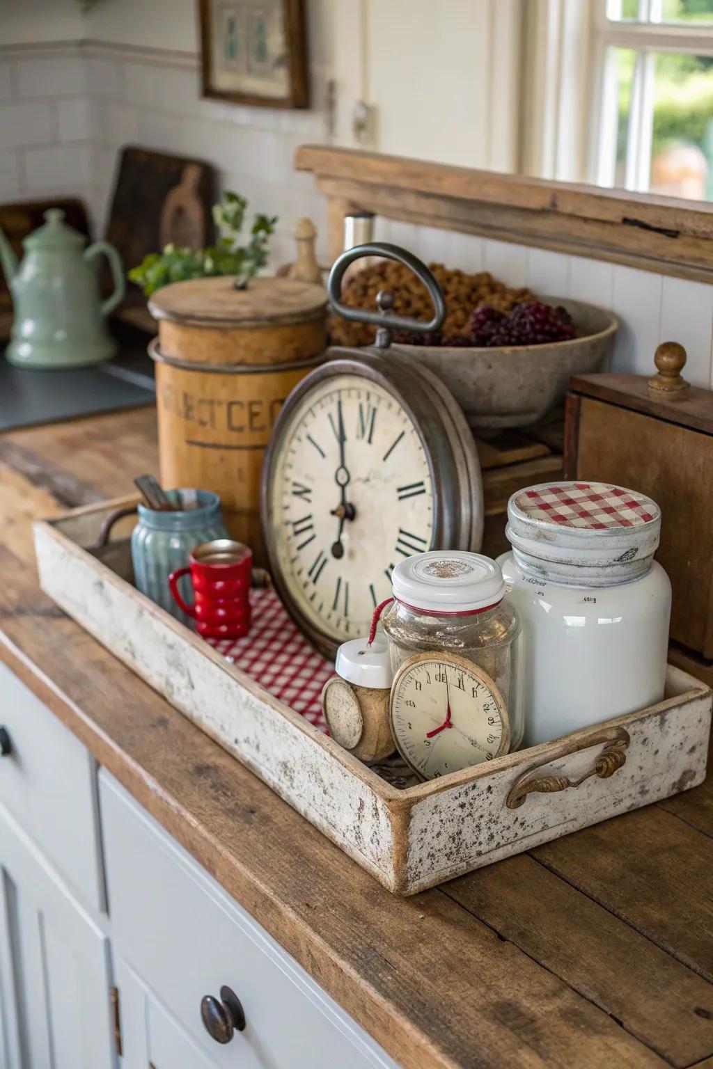 Antiquated elements bestow enduring charm upon kitchen arrangements.
