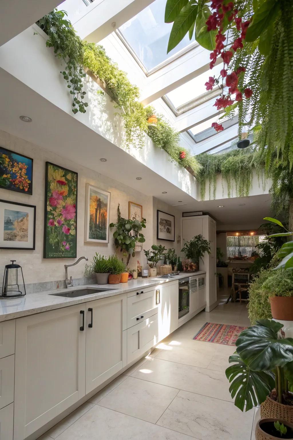 Attractive elements enliven under the natural light given off by skylights.