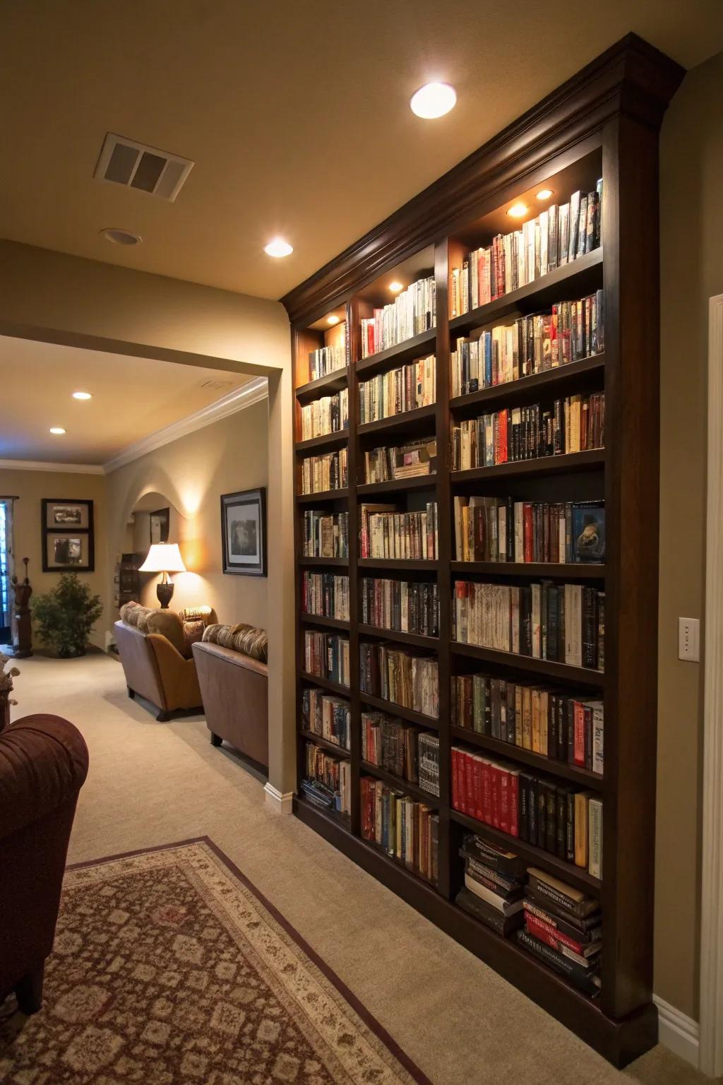 A book wall makes a dramatic and cozy statement in your living room.