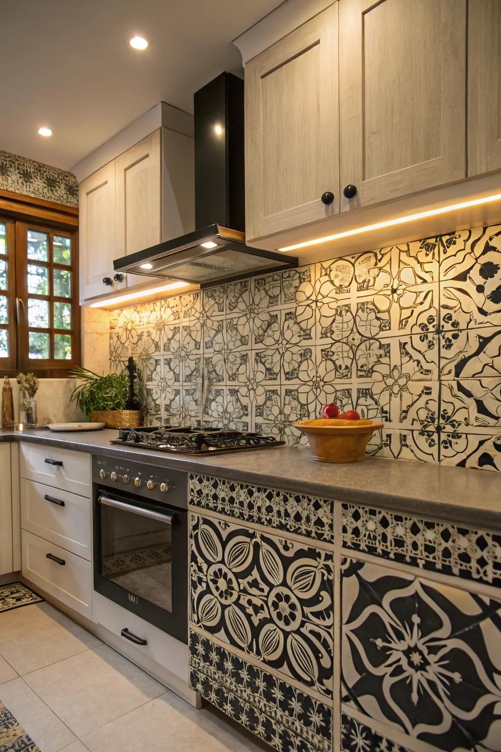 North African tiles impart an exotic atmosphere to the kitchen.