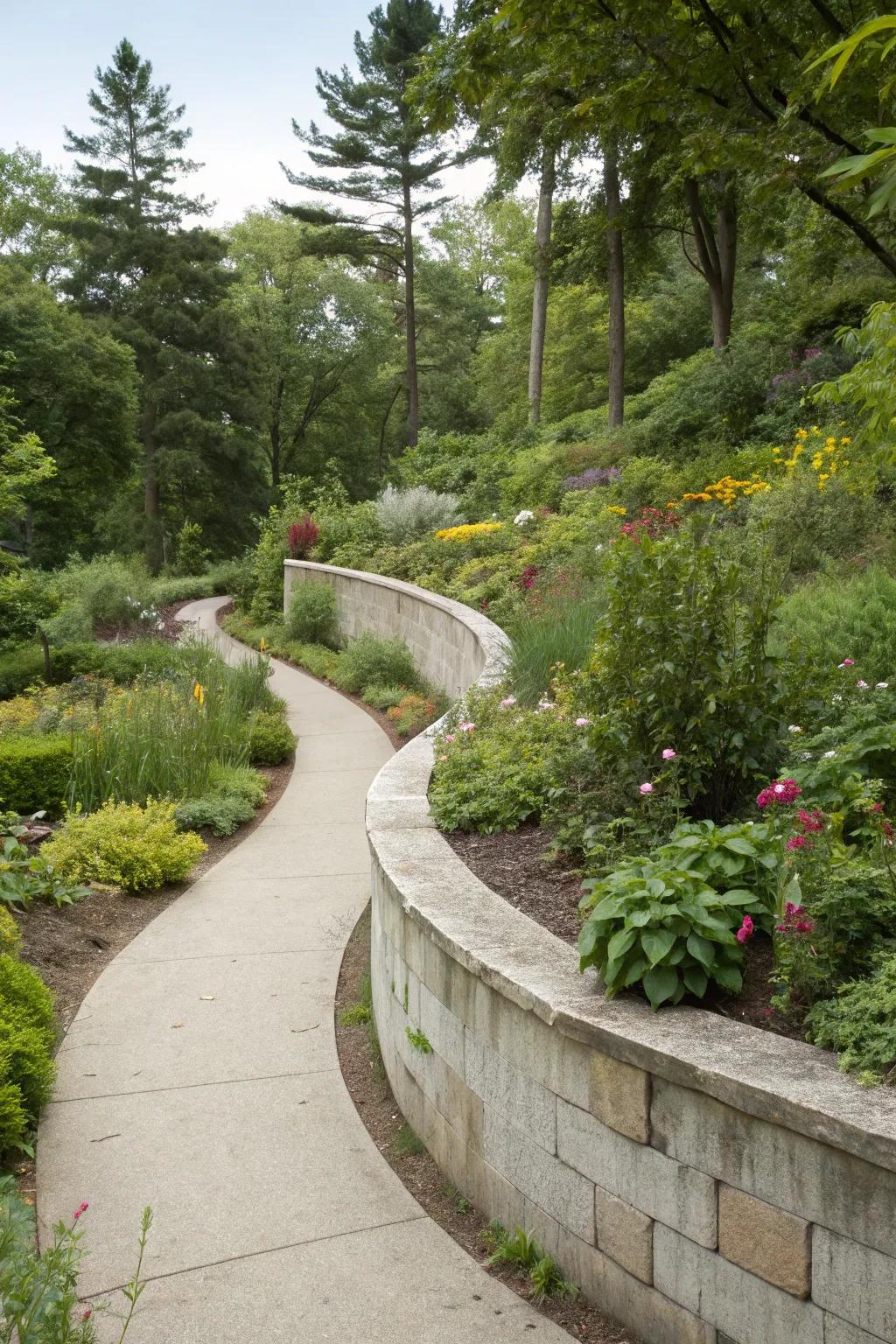 Arched rockface for a soft and welcoming garden design.