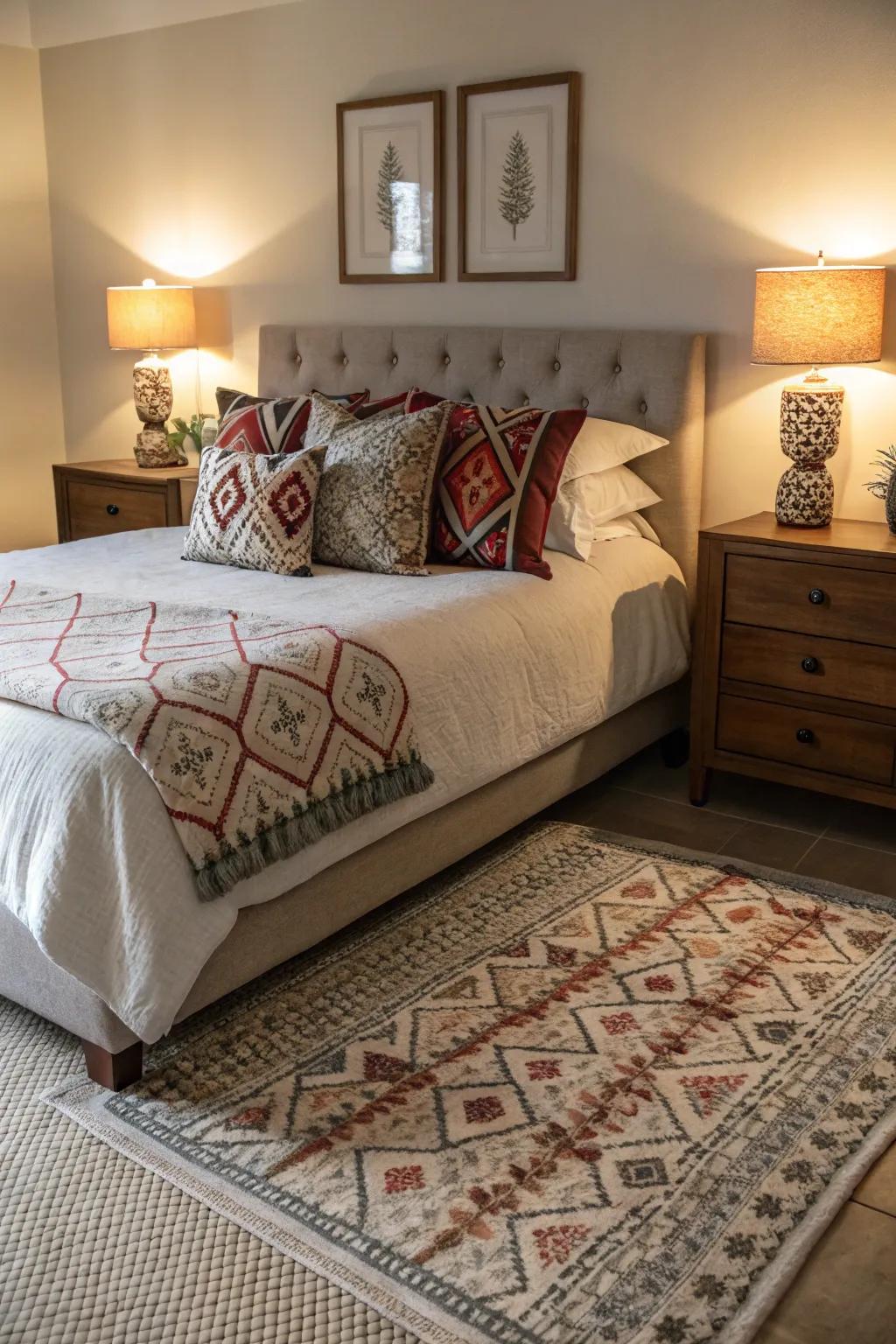 Patterns and textures bring life to this modern farmhouse guest bedroom.